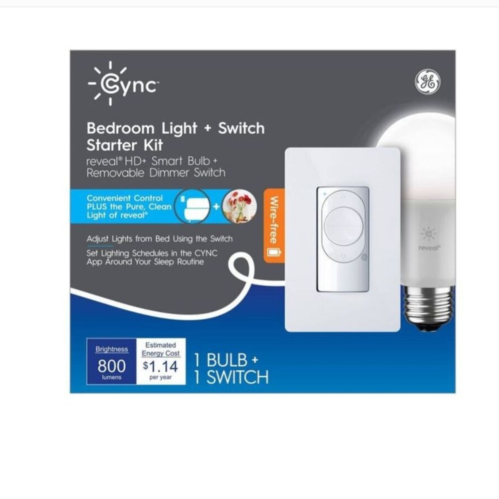 White GE Cync Smart Dimmable Switch With Bulb
